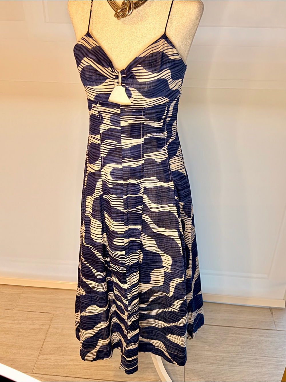 Banana Republic | Navy and White Patterned Spaghetti-Strap Midi Dress